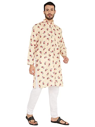 Image of Maharaja Floral Printed Linen Kurta Pyjama Set for Men