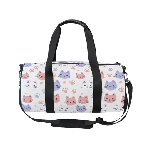Cartoon Cat Sports Duffel Bag Full Print Durable Barrel Gym Bag with Large Capacity, Adjustable Strap and Side Zippered Pocket for Fitness Sports Training and Travel2