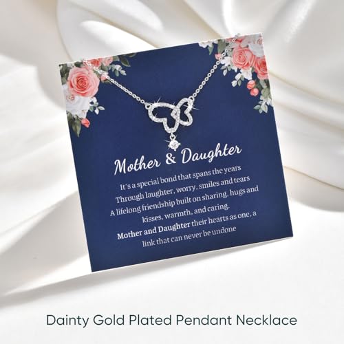 Image of Gifts for Mother Daughter Necklace -14K Gold Plated Interlocking Circles Zirconia Pendant Necklace, Dainty Mom Necklace for Women, Birthday Mother's Day Jewelry Gift for Her