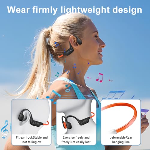 Image of Bone Conduction Headphones,Open Ear Wireless Bluetooth 5.4 Headphones with Mic,IPX6 Waterproof Sport Bluetooth Headset,15H Playback, for Running,Cycling,Walking,Outdoor (Orange)