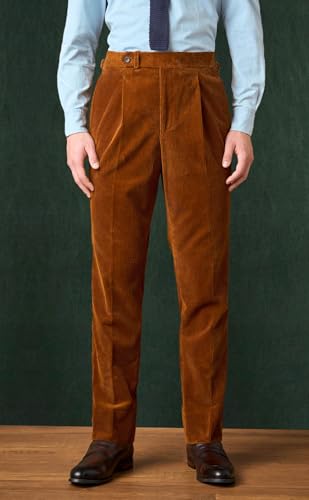 VENNYNG Men's Classic Corduroy Dress Pants Adjustable Waist Relaxed Business Trousers Straight Leg Casual Office Wear4