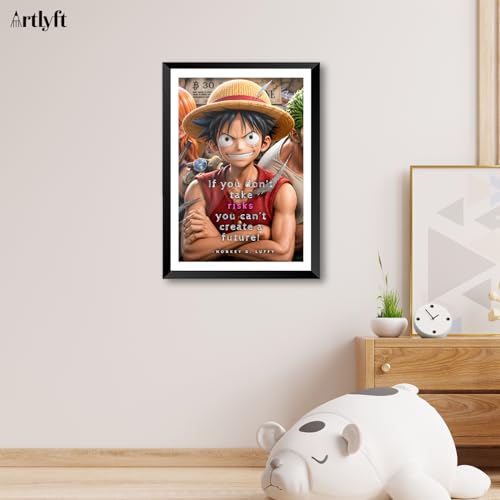 Image of ArtLyft One Piece Luffy Anime Wall Frame | Monkey D. Luffy Motivational Poster | Anime Wooden Framed Artwork | Ready To Hang Wall Decor