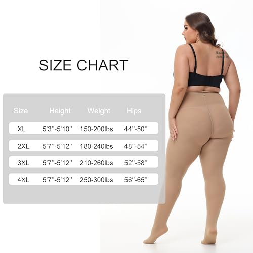 80D Plus Size Tights for Women, High Waist Semi Opaque Pantyhose XL-4XL 2Pairs-Suntan4