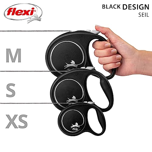 flexi® Black Design S Seil 5 m schwarz/Silber, Roll-Leine für Hunde bis 12 kg