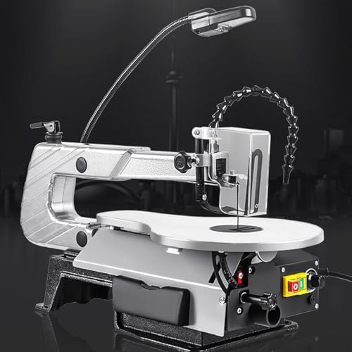 Sushangmao Sierra De Calar Profesional De 40,6 Cm | Mesa De Aluminio Fundido con Inclinación De 0 A 45° | Ajuste Velocidad Continuo | Sierra De Marquetería Eléctrica con Luz Led Y 20 Hojas
