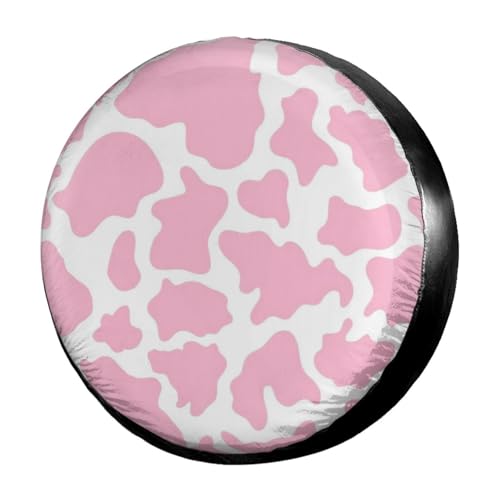 Image of Pink Cow Print Spare Tire Cover Dust-Proof Wheel Tire Cover Fit Trailer, RV, SUV and Many Vehicle 14 Inch