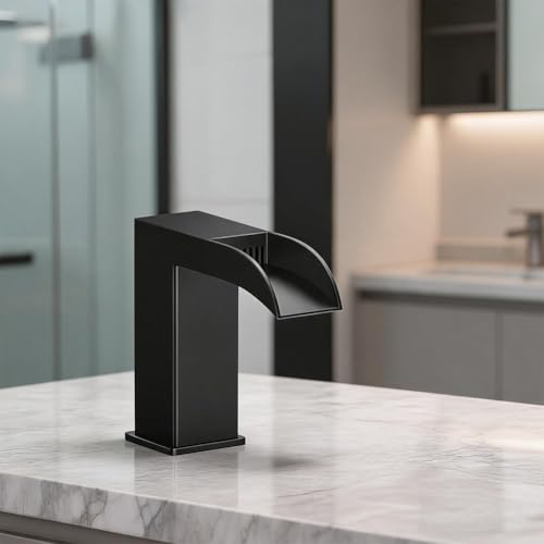 Robinet carré à double commande évite les éclaboussures grâce au bec cascade pour lavabo - 3
