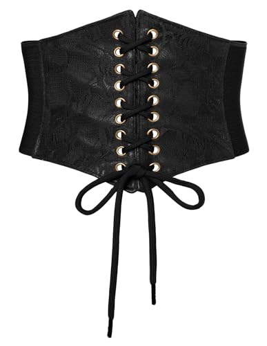 Renaissance Corset Belt Wide Elastic Waist Belts for Women Black L