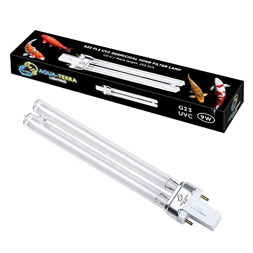 Aqua-Terra Lighting Ampoule de filtre de bassin 9 W – Ampoules UVC ultra violettes pour filtres et clarificateurs – Germicide G23 2 broches PLS Base de lampe pour remplacer les ampoules UV dans les