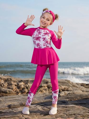 Image of GRACE KARIN Girls Long Sleeve Swimsuit Mermaid Bathing Suit Rash Guard Swimwear 4 Piece Size 5-12