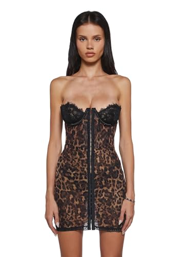 Dolls Kill Captivating Gazes Slip Dress by Current Mood – Mesh with Lace Trim & Underwire Bust