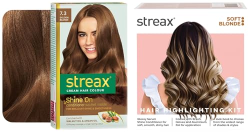 Streax Permanent Hair Colour, 100% Grey Coverage Highlight Kit | Blonde, Soft Blonde – Pack of 1