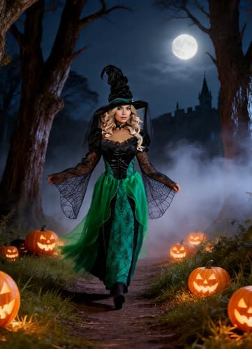 Robe de sorcière de luxe GOLDSTITCH avec velours extensible pour Halloween - 2
