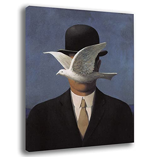printerland.it Quadro RENè MAGRITTE Uomo con Cappello e Colomba - RIPRODUZIONE STAMPA SU TELA Quadri Moderni Moderno Arte Astratto Cucina Soggiorno Camera da letto (40x50 cm)