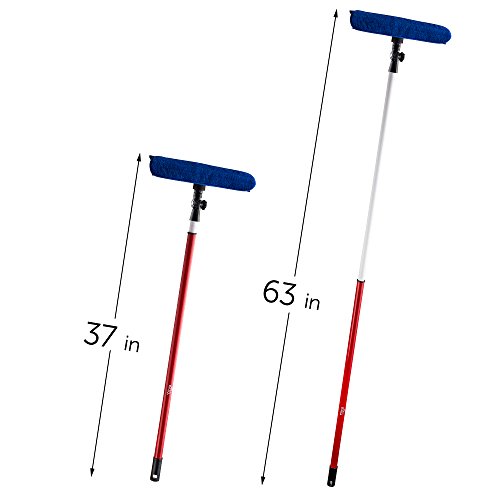 2 in 1 Telescoping Window Washing Equipment- Microfiber Cloth & Rubber Squeegee Tool- Pivoting Cleaning Head- 5ft Long Telescopic Pole- Best Cleaner for Windows/Mirror/Glass Door/Car/RV Windshield - Thumbnail 2