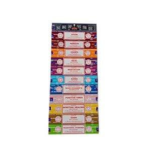 Satya incense set x 15gram includes nag super hit oodh positive vibes namaste champa opium reiki spiritual healing karma traditional ayurveda and meditation wood multi 12 packs  urban country home decor