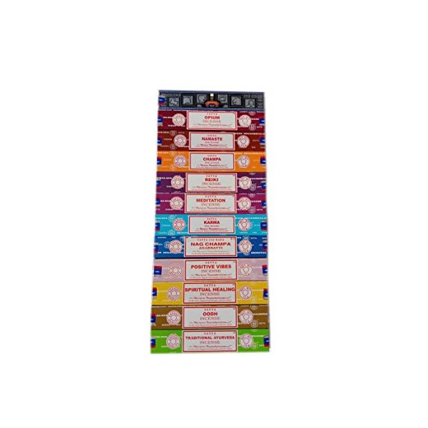 Satya incense set x 15gram includes nag super hit oodh positive vibes namaste champa opium reiki spiritual healing karma traditional ayurveda and meditation wood multi 12 packs  urban country home decor