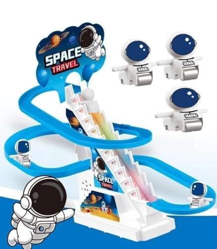 Image of WireScorts Space Travel Music Track Toy with Climbing Stairs, Flashing Lights & Music I Battery Operated Slide Toy for Kids 3+ Years I Fun Spiral Track Playset for Boys & Girls