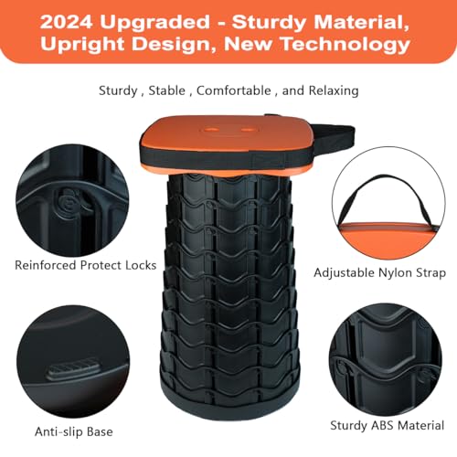 Image of Outward Gear Upgraded Collapsible Stool Heavy Duty 550lbs Load Capacity Portable Folding Chair for Adults Camping Stool Sturdy Foldable Stool (Orange)