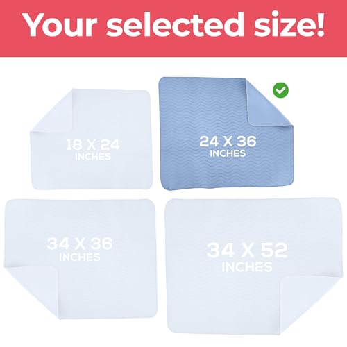 Image of 4 Pack Waterproof Reusable Heavy Absorbency Incontinence Bed Pads 24 inchx36 inch | Utopia Bedding Washable Underpads, Chuck Pads for Adults, Kids, Elderly and Pets, Bedwetting Pads for Sofa and Couch, Blue