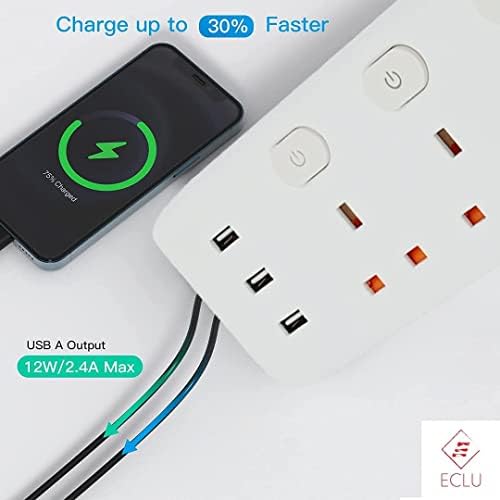 Pixezo Extension Lead | Extension Lead with USB Slots | Surge Protected Extension Lead with 4 AC Outlets and 3 USB Ports (2.4A/12W) | Wall Mountable Extension Cable | Extension Lead 3M Long