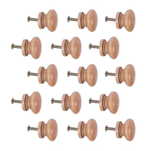 DIKACA 15 Pezzi Pomelli in Legno per Mobili Maniglie Funghetto per Armadi con Vite Pomolo Naturale Piccolo per Credenze e Mobili Facili da Installare e Resistenti