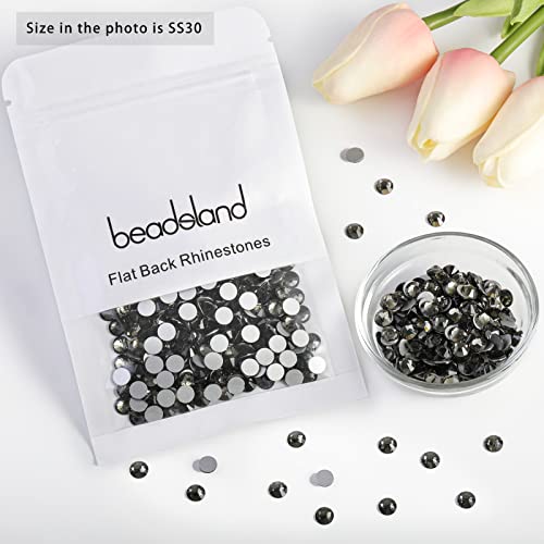 Image of Beadsland Flat Back Crystal Rhinestones, Black Diamond, SS30, 576pcs | Flatback Glass Gems, 6.3-6.5mm, for Nail Art Craft, Glue Fix