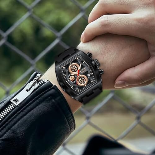 Image of LIGE Mens Watches Luxury Tonneau Watches for Men Waterproof Analog Watch Chronograph Calendar Date Men's Dress Business Work Watch Large Square Face Wristwatch