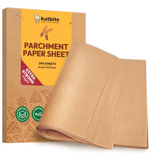 Image of Katbite 200Pcs 9x13 inch Heavy Duty Unbleached Parchment Paper, Parchment Paper Sheets for Baking Cookies, Cooking, Frying, Air Fryer, Grilling Rack, Oven(9x13 Inch)