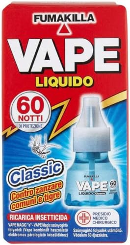 Vape Ricarica Liquida Antizanzare Classic 60 Notti 30ml, Ricarica per Diffusore Elettrico, Repellente Zanzare 480 Ore, Ambiente Sicuro e Protetto