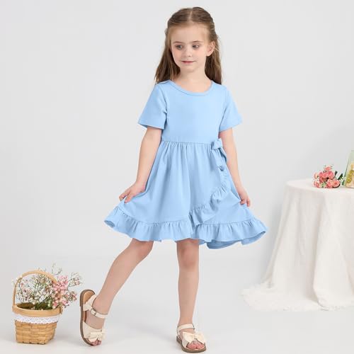 Toddler Girls Dress Cute Short Sleeve with Cotton Summer Dresses Casual Infant Beach Casual Sundress 3-8 Years3
