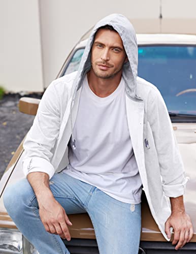 Coofandy Men Waffle Knit Hooded Shirt Button Down Lightweight Jacket Stylish Shacket #TOP3