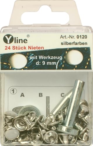 Yline 0120 Lot de 24 rivets 9 mm avec outils (rivets creux) sous blister