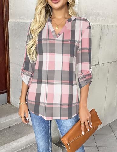 Zeagoo Womens Roll Up Long Sleeve Tops V Neck Shirts Dressy Casual Work Blouses S-2XL3