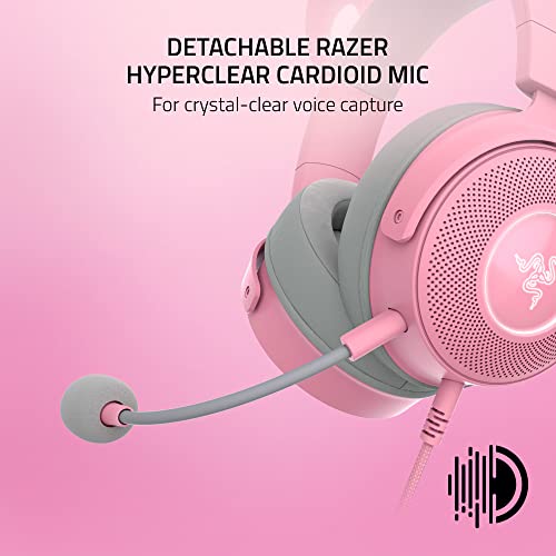 Image of Razer Kraken Kitty V2 Pro Wired RGB Headset: Interchangeable Ears (Kitty, Bear, Bunny) - Stream Reactive Lighting - Detachable HyperClear Cardioid Mic - 50mm Drivers - 7.1 Surround Sound - Quartz Pink