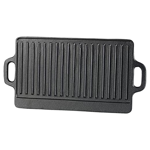 Rosenstein & Söhne Gusseisen Grillplatte: Gusseiserne Wende-Grillplatte für Ofen, Herd und Grill, 40 x 20,5 cm (Gussgrillplatte, Herd Gusseisen, BBQ)