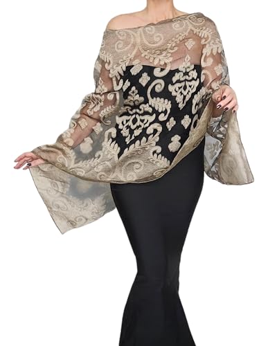 Formal Wedding Wrap Evening Shawl Sheer Black Organza Scarf Dressy Stole Plus Size Poncho Off The Shoulder Top Fancy Cape
