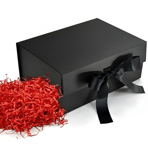 RBS® - Black Gift Box with Red Filler 23x16x10cm Empty Hamper Box...