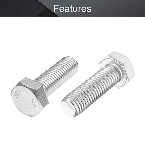 Image of Heyiarbeit M14 Hex Bolt M14-2 x 45mm UNC Hex Head Screw Bolts 304 Stainless Steel Fully Threaded Hex Tap Bolts 2pcs