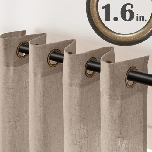 Image of jinchan Linen Curtains 63 Inch Light Filtering Grommet 2 Panels Taupe