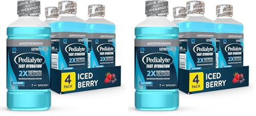 Pedialyte Fast Hydration Electrolyte Solution, Iced Berry, Hydration Drink, 4 Bottles, 1 Liter Each (Pack of 2)