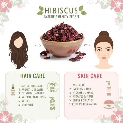 Image of Organic Raw Hibiscus Flower 50g | Dry Hibiscus Rosa-Sinensis Gudhal Ka Phool for Hair Growth, Hair Fall Control & Scalp Care | Natural Hair Mask, Face Pack for Skin Care | Pure Raw Form
