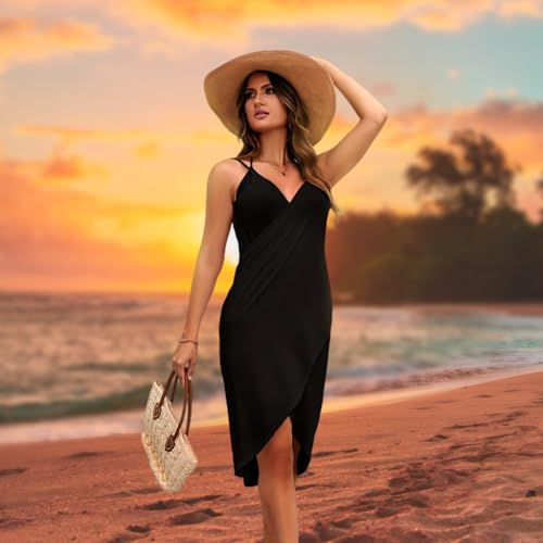 Image of PALAY Beach Wear Dress for Women Stylish Solid Spaghetti Strap Wrap Swimsuit Cover Up Lightweight Sarong Beach Outfits for Women