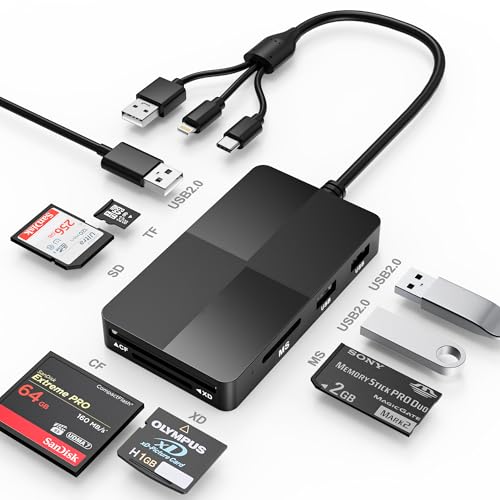 Memory Stick Pro Duo - Lector de tarjetas 7 en 1, adaptador USB C para SD/TF/CF/XD/MS