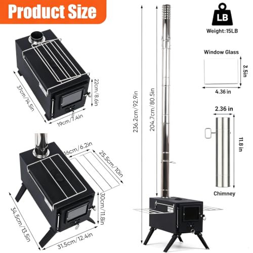 Hot Tent Stove,AVOFOREST Wood Burning Stove,Small Wood Stove with 7 Stainless Chimney Pipes for Outdoor Heating & Cooking, Ice Fishing, Hunting - Image 2