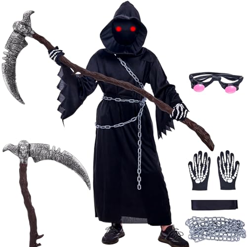 Tankermo 7er Sensenmann Kostüm Kinder mit Deluxe Sense(123 cm...