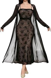 فستان شبكي من الدانتيل مزين بالزهور للنساء مع منفضة غبار شفافة طويلة، فستان كوكتيل للسهرات بلون اسود، طقم من قطعتين