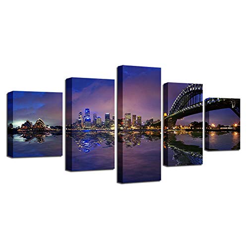 Tableau mural 5 pièces Ville de fête pour habiller un grand mur vide sans cadre