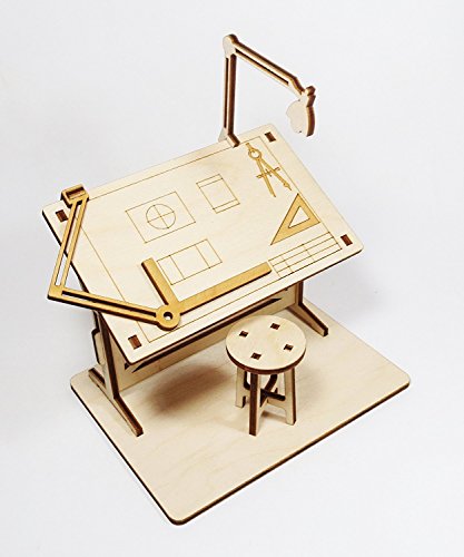 StonKraft Wooden 3D Puzzle Miniature Drafting Table - Home Decor, Construction Toy, Modelling Kit, School Project - Easy to Assemble