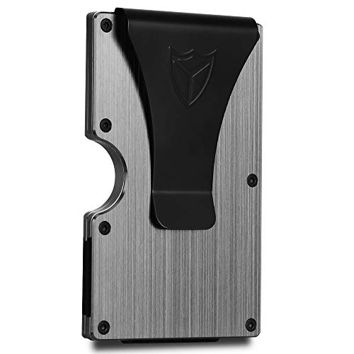 Slim Wallet for Men RFID Blocking Aluminum Wallet Carbon Fiber Card Case Metal Wallet Minimalist Front Pocket Card Holder (Silver)